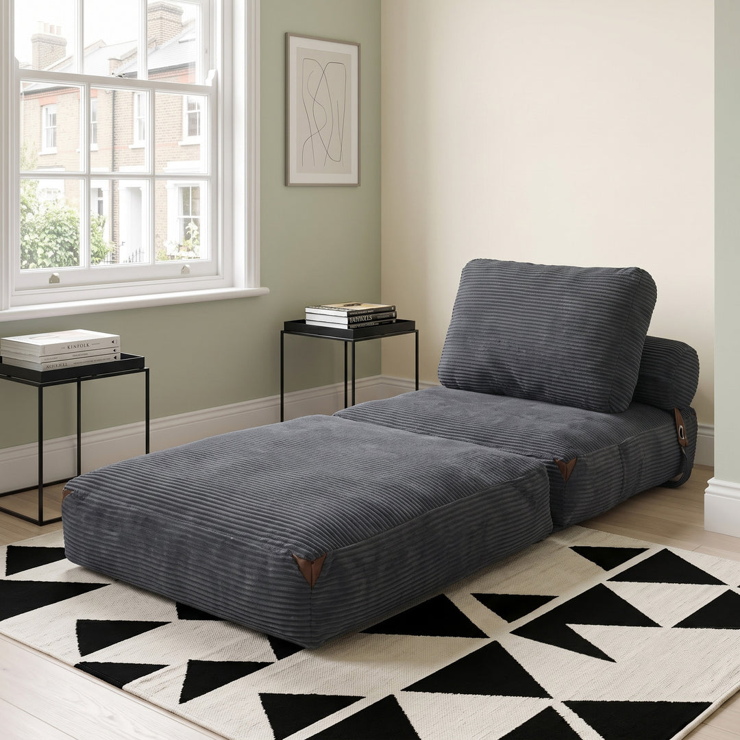 3 in 1 convertible corduroy grey floor sofa bed, chaise lounge LUXURY WALL SET