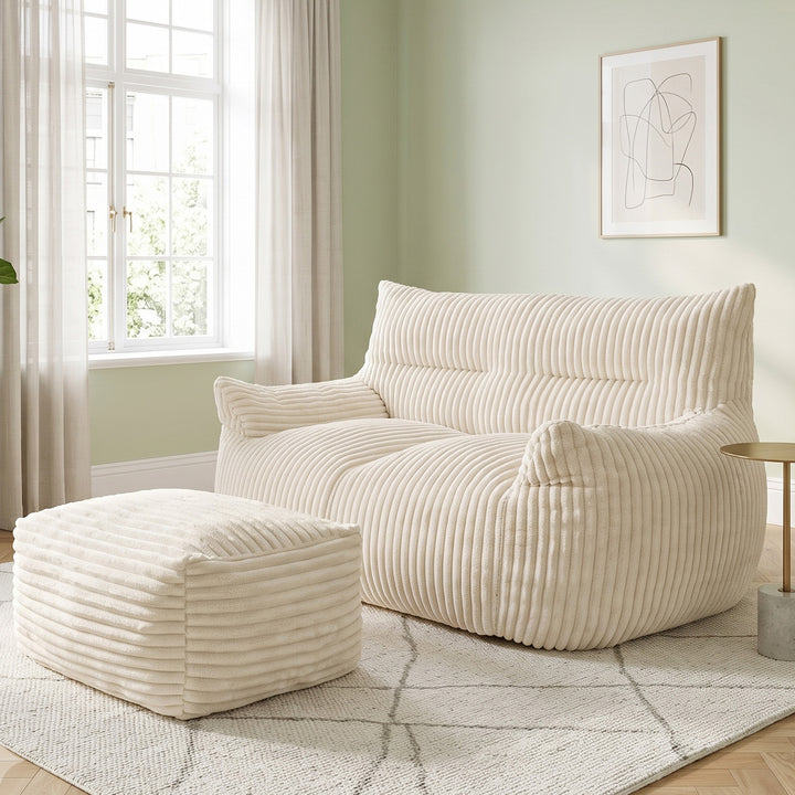 2-seater corduroy white lazy sofa with ottoman LUXURY WOOL LINE