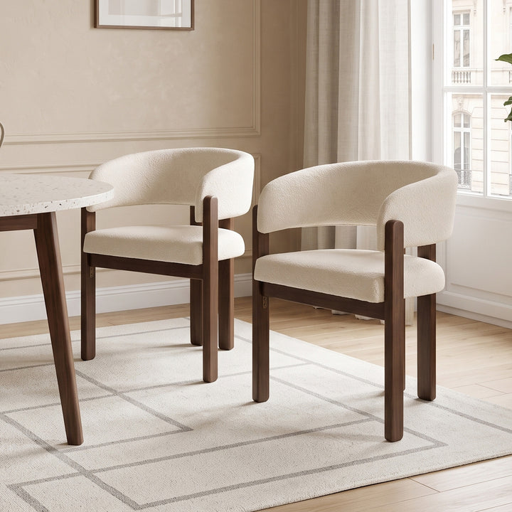 Set of 2 walnut dining chairs beige bouclé MAPLE BED