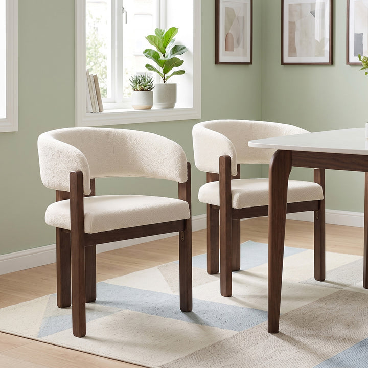 Set of 2 walnut dining chairs beige bouclé MAPLE BED