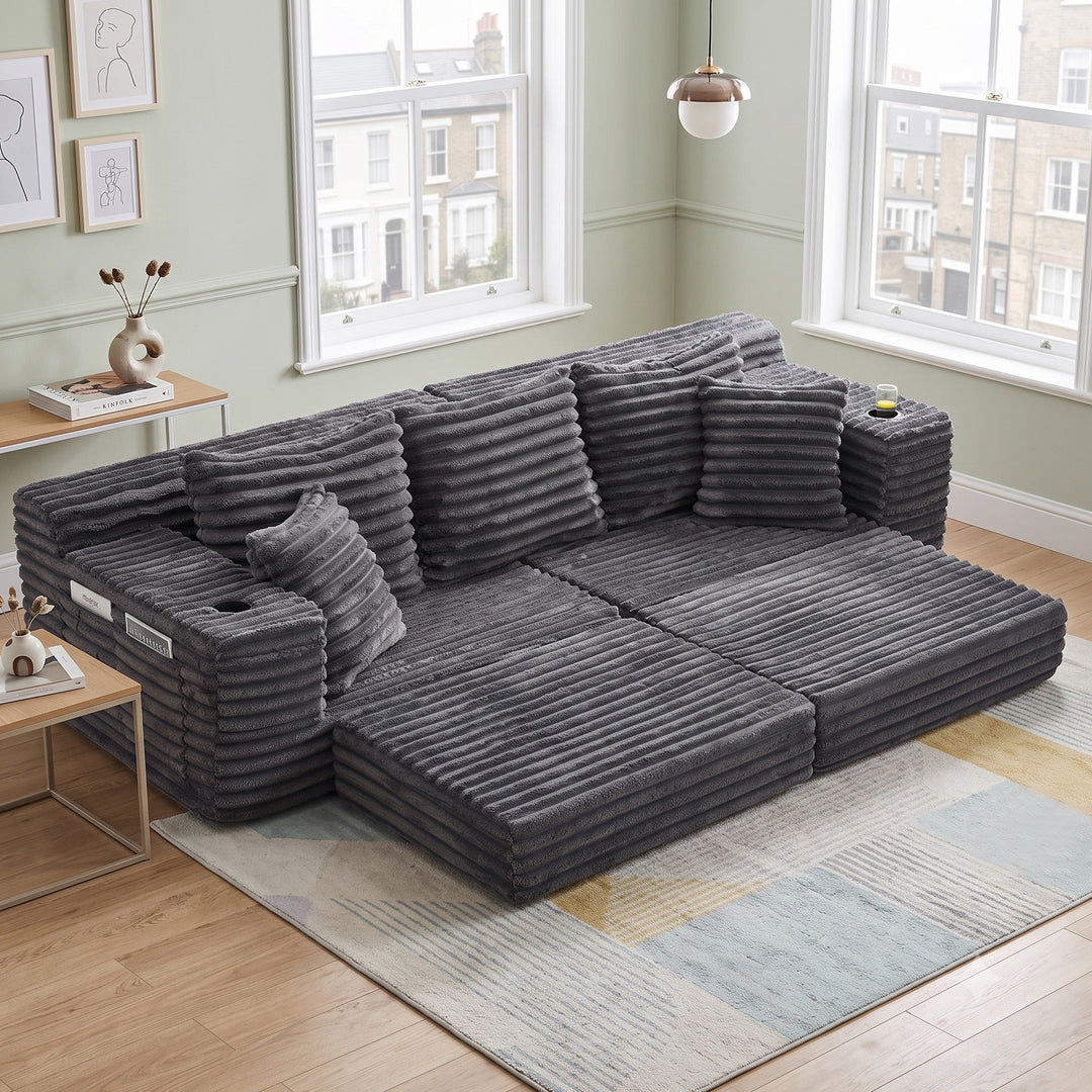3-seater corduroy dark grey sofa bed convertible 273*98*87cm MAPLE BOOKCASE