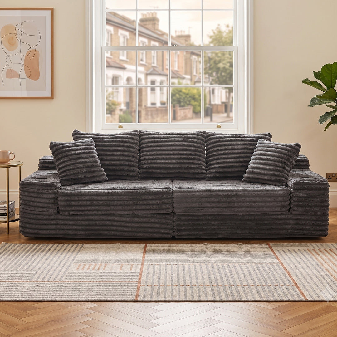 3-seater corduroy dark grey sofa bed convertible 273*98*87cm MAPLE BOOKCASE