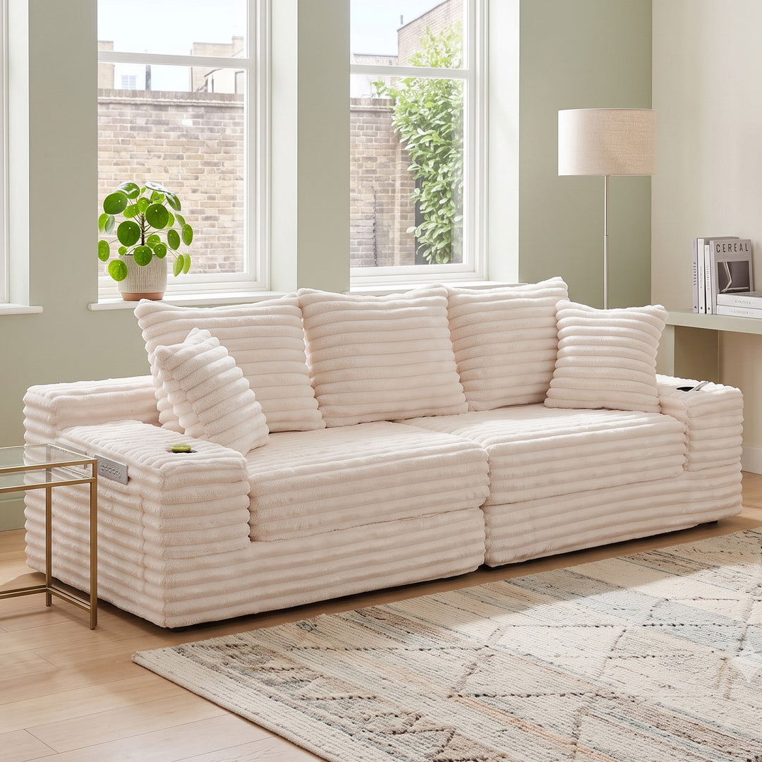 3-seater corduroy white sofa bed convertible 273*98*87cm MAPLE CEILING