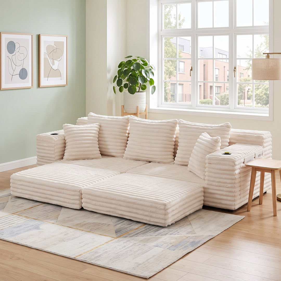 3-seater corduroy white sofa bed convertible 273*98*87cm MAPLE CEILING