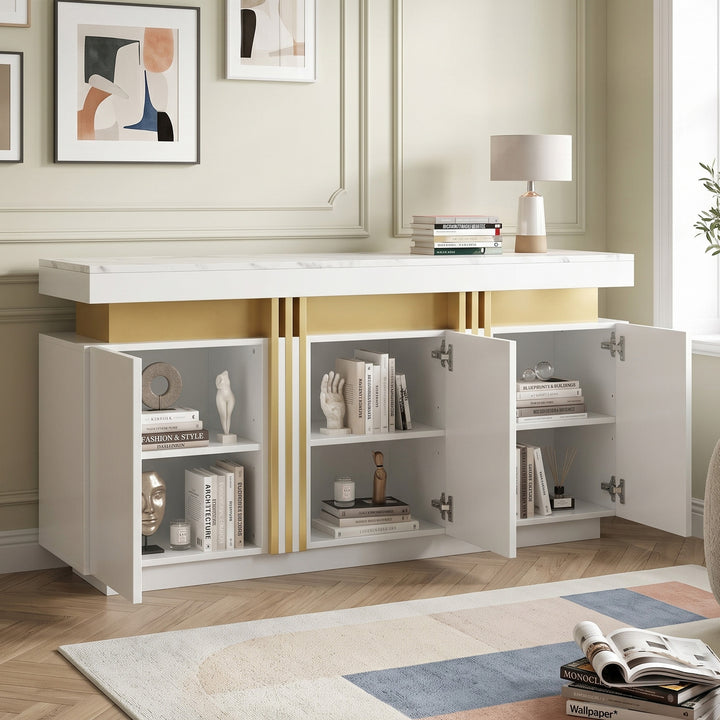 White & gold faux marble top sideboard 140cm MAPLE DIVIDER