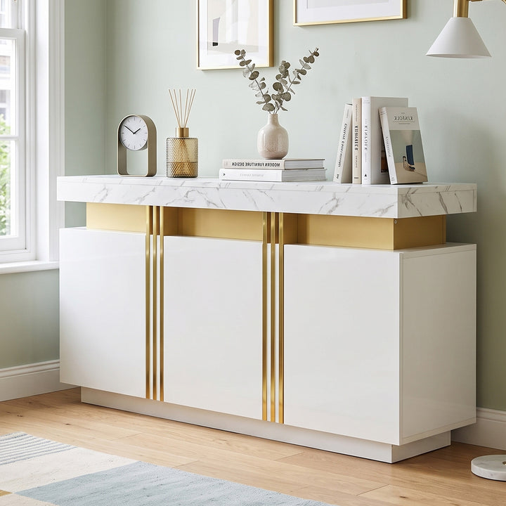 White & gold faux marble top sideboard 140cm MAPLE DIVIDER