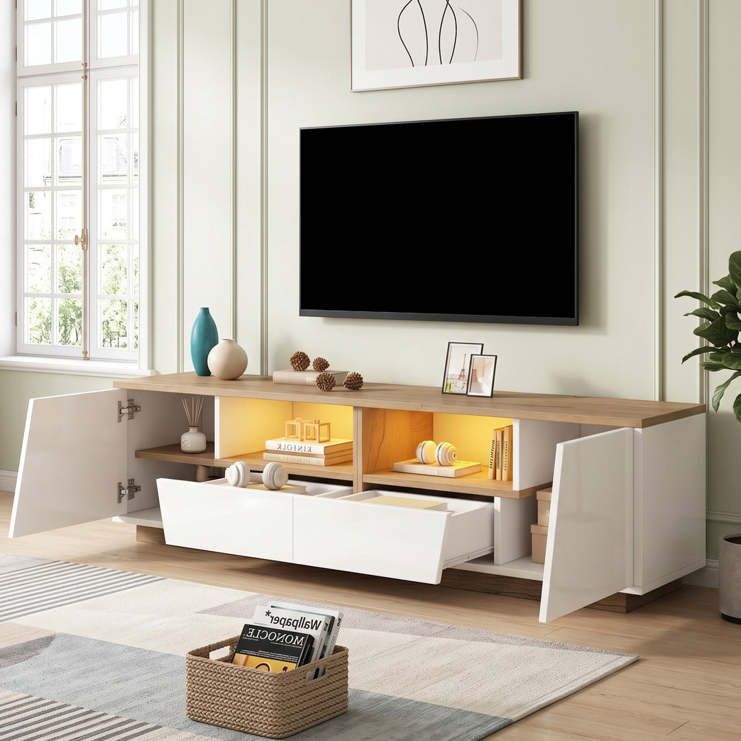White oak wooden TV Stand with storage drawers 180x40x43cm MAPLE LINE