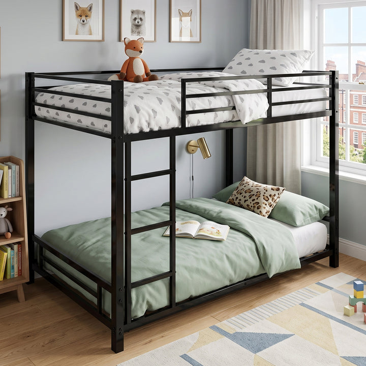 Black metal bunk bed single bed with ladder 90x190cm MAPLE PRO