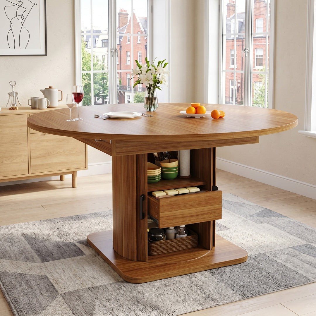 Extendable oval dining table with drawers storage 118-158cm MAPLE SIDEBOARD