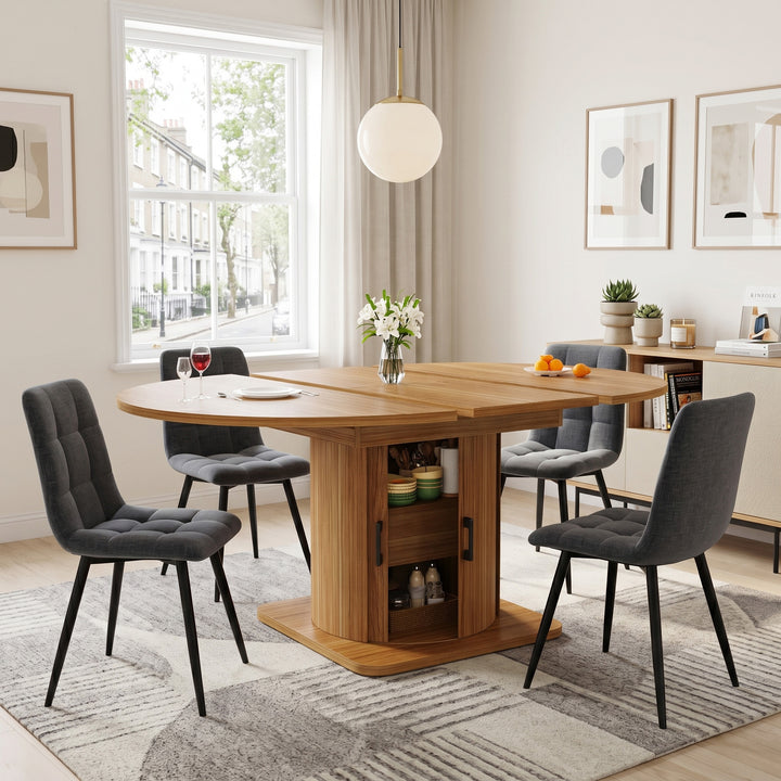 Extendable oval dining table with drawers storage 118-158cm MAPLE SIDEBOARD