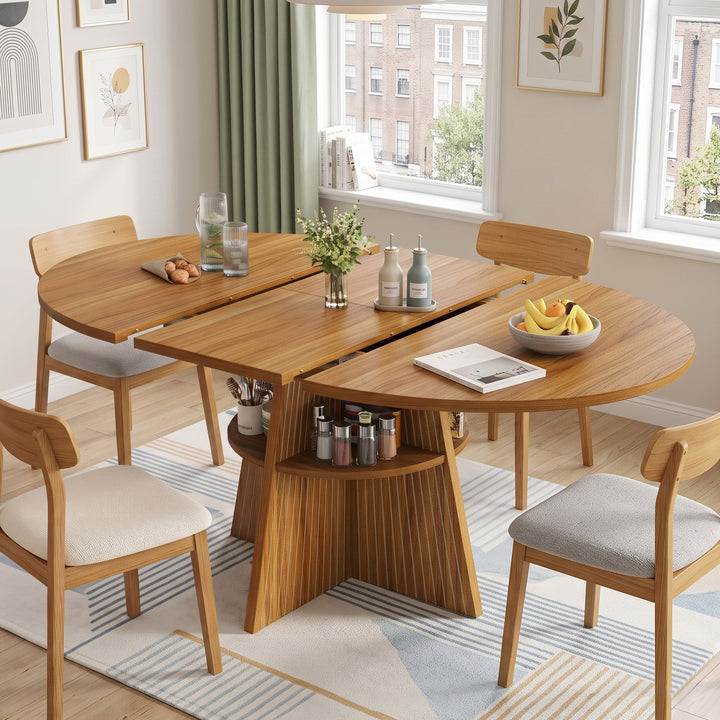 Extendable wooden oval dining table with shelves 110–150cm MAPLE STYLE