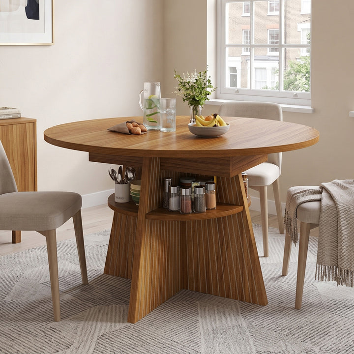 Extendable wooden oval dining table with shelves 110–150cm MAPLE STYLE