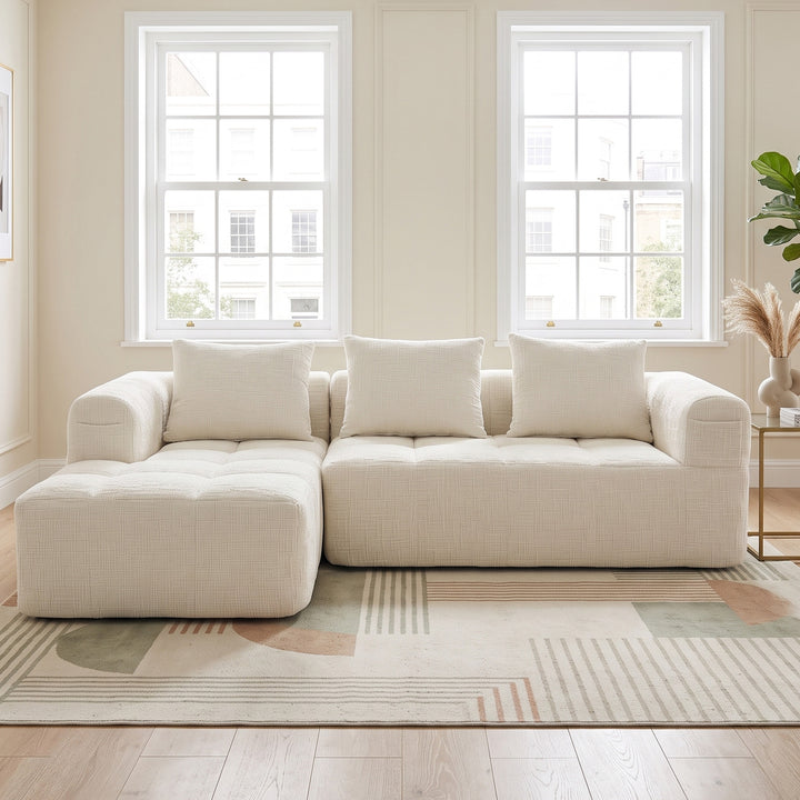 L-shaped 3-seater chenille beige with chaise, No Assembly Needed 250*158*60cm MARBLE DESK