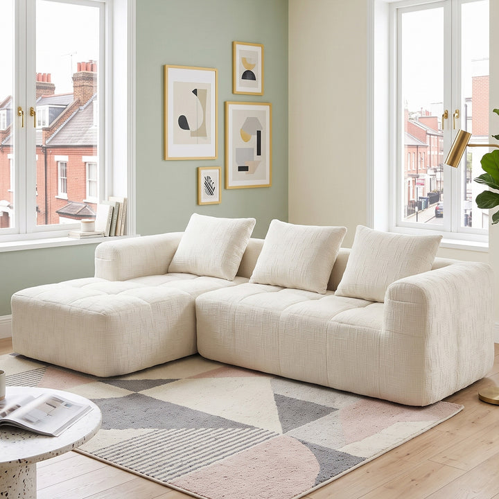 L-shaped 3-seater chenille beige with chaise, No Assembly Needed 250*158*60cm MARBLE DESK