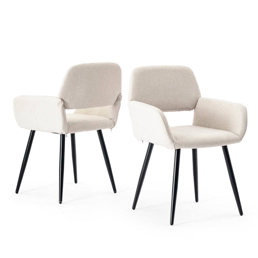 Set of 2 scandinavian dining room chairs in beige fabric with black legs MAYFAIR BEIGE