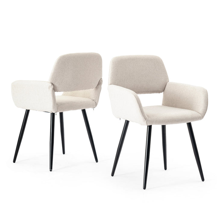 Set of 2 scandinavian dining room chairs in beige fabric with black legs MAYFAIR BEIGE