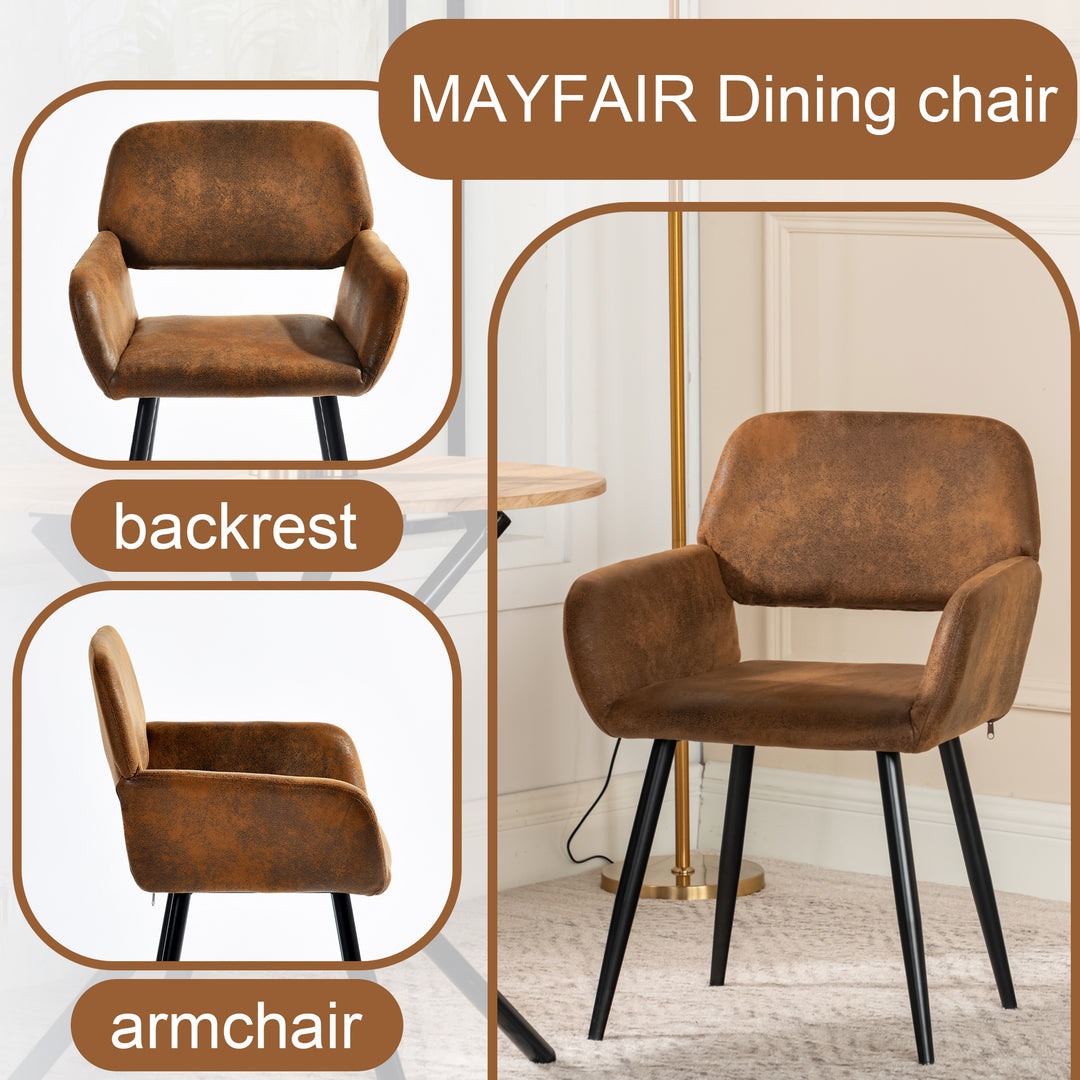 Set of 2 industrial style dining chairs retro brown fabric with black legs MAYFAIR SUEDE BROWN