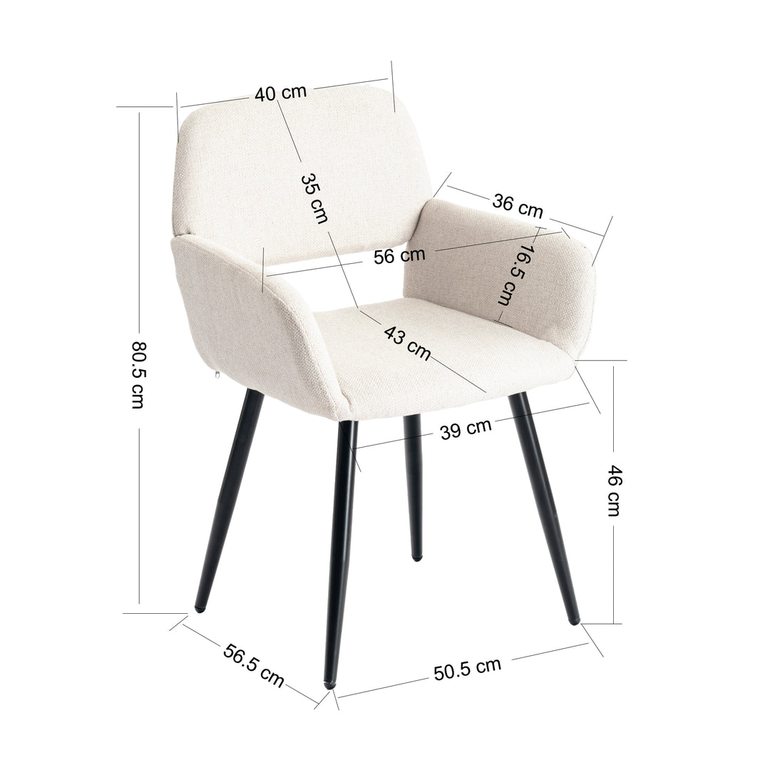 Set of 2 scandinavian dining room chairs in beige fabric with black legs MAYFAIR BEIGE