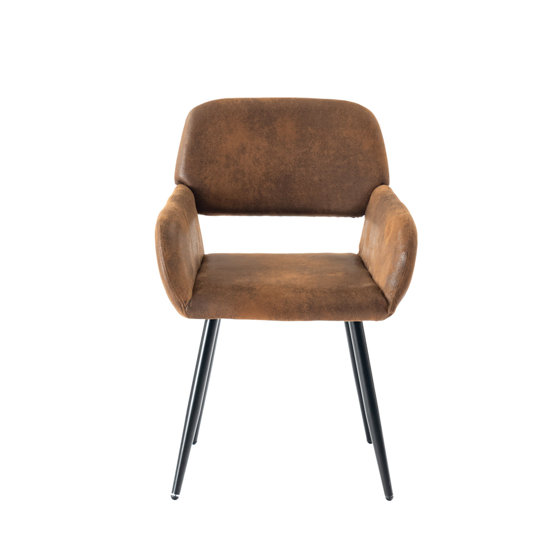 Set of 2 industrial style dining chairs retro brown fabric with black legs MAYFAIR SUEDE BROWN