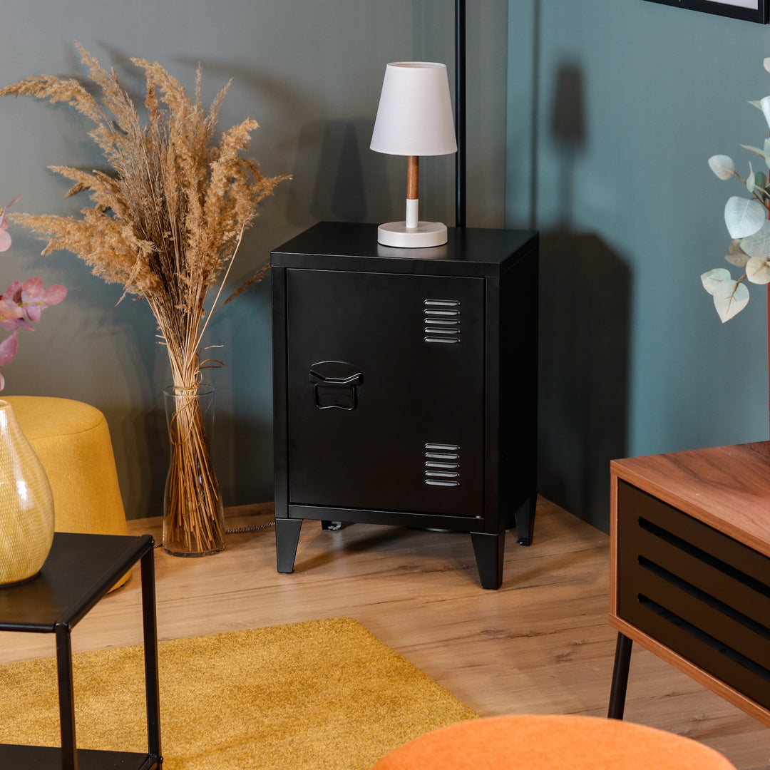 Black spray-coated metal cabinet GRAVES SOLO BLACK A