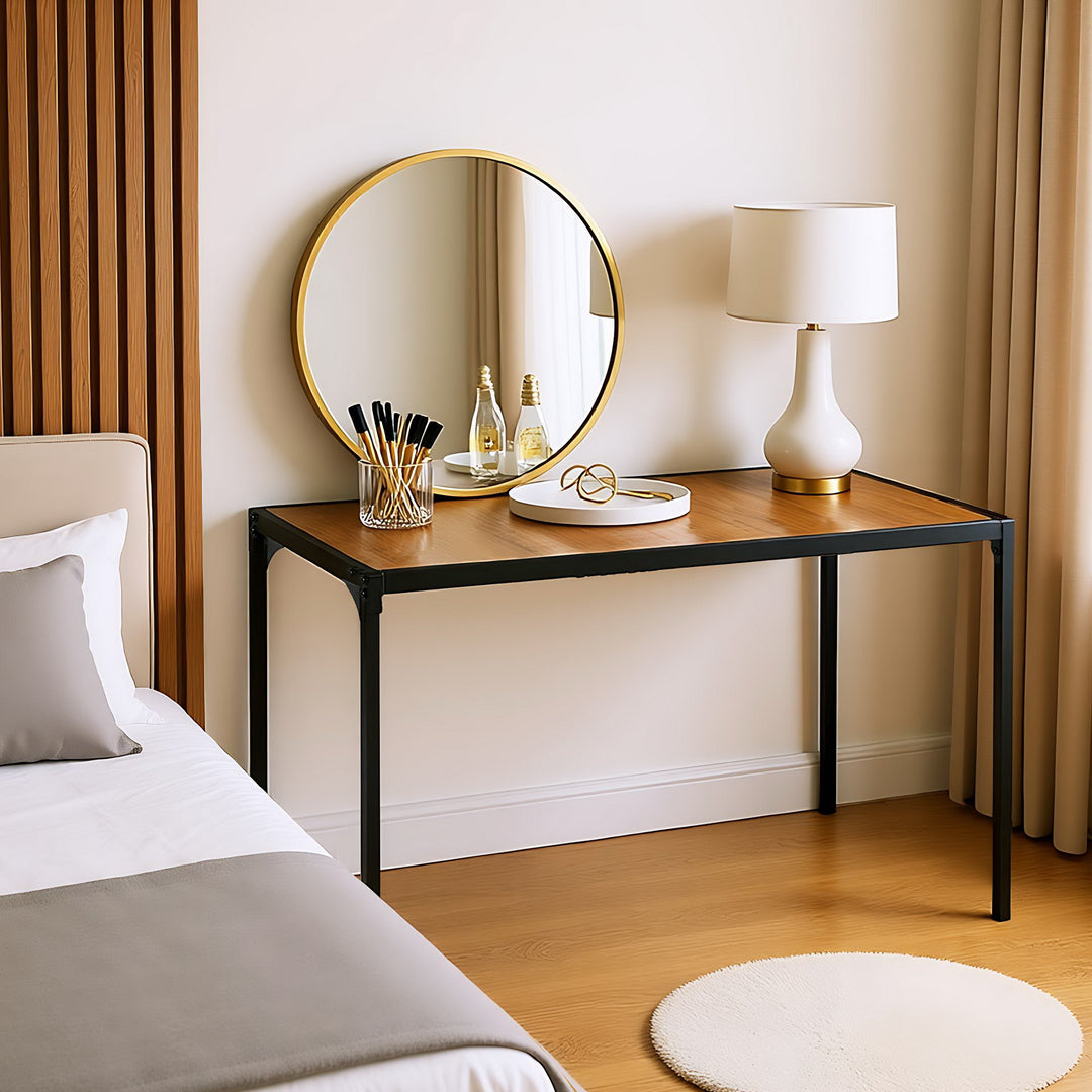 Industrial style rectangular wooden effect dining table with black legs 120x75cm MILLIKEN 120 DARK