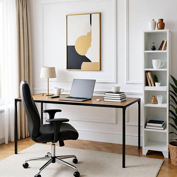 Walnut oak effect gaming desk black metal legs 120*60cm MILLIKEN 120 DARK