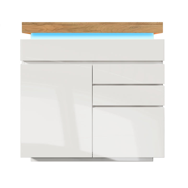 White high-gloss sideboard 2 doors and 3 drawers with LED light 115x110x39cm MIMMU UK