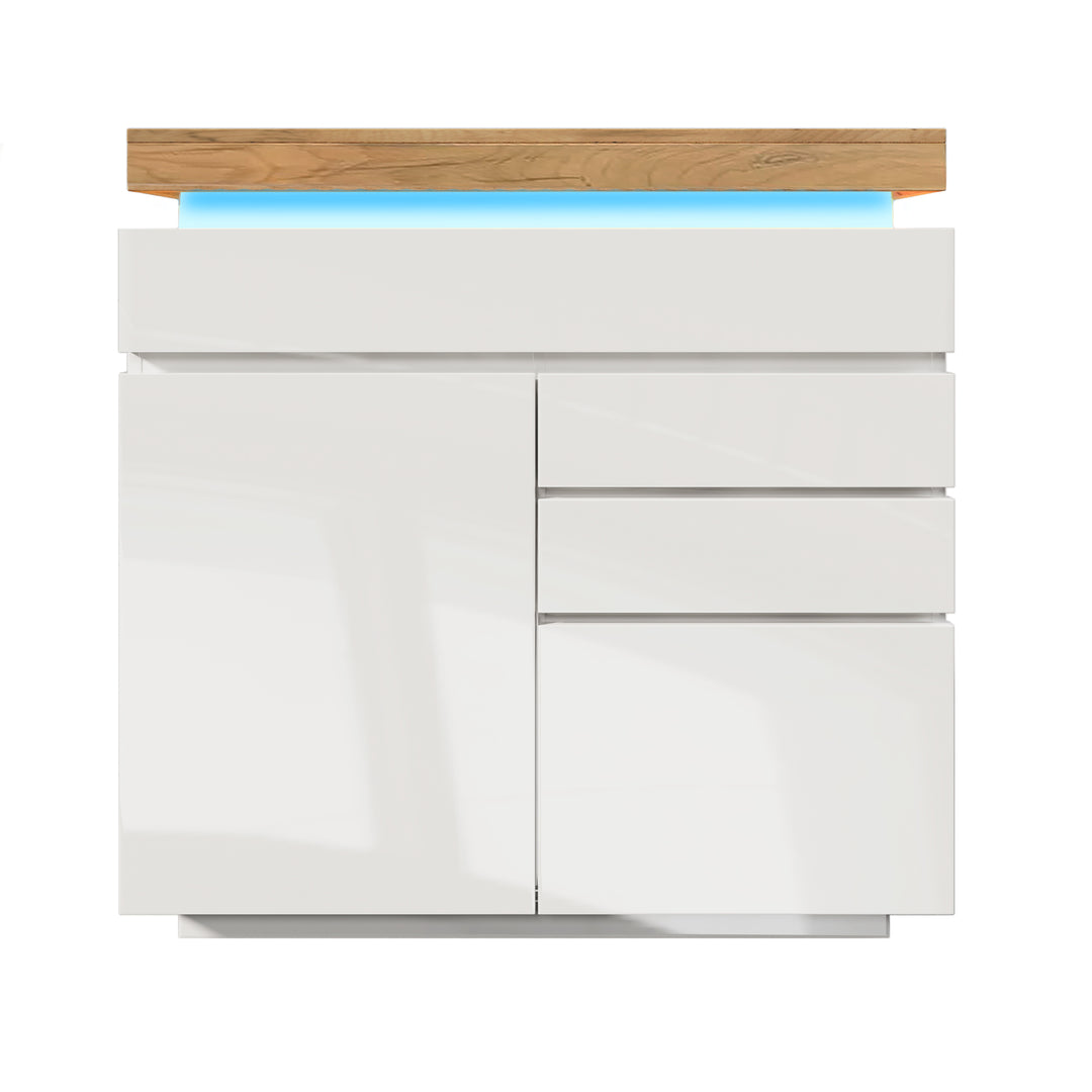 White high-gloss sideboard 2 doors and 3 drawers with LED light 115x110x39cm MIMMU UK
