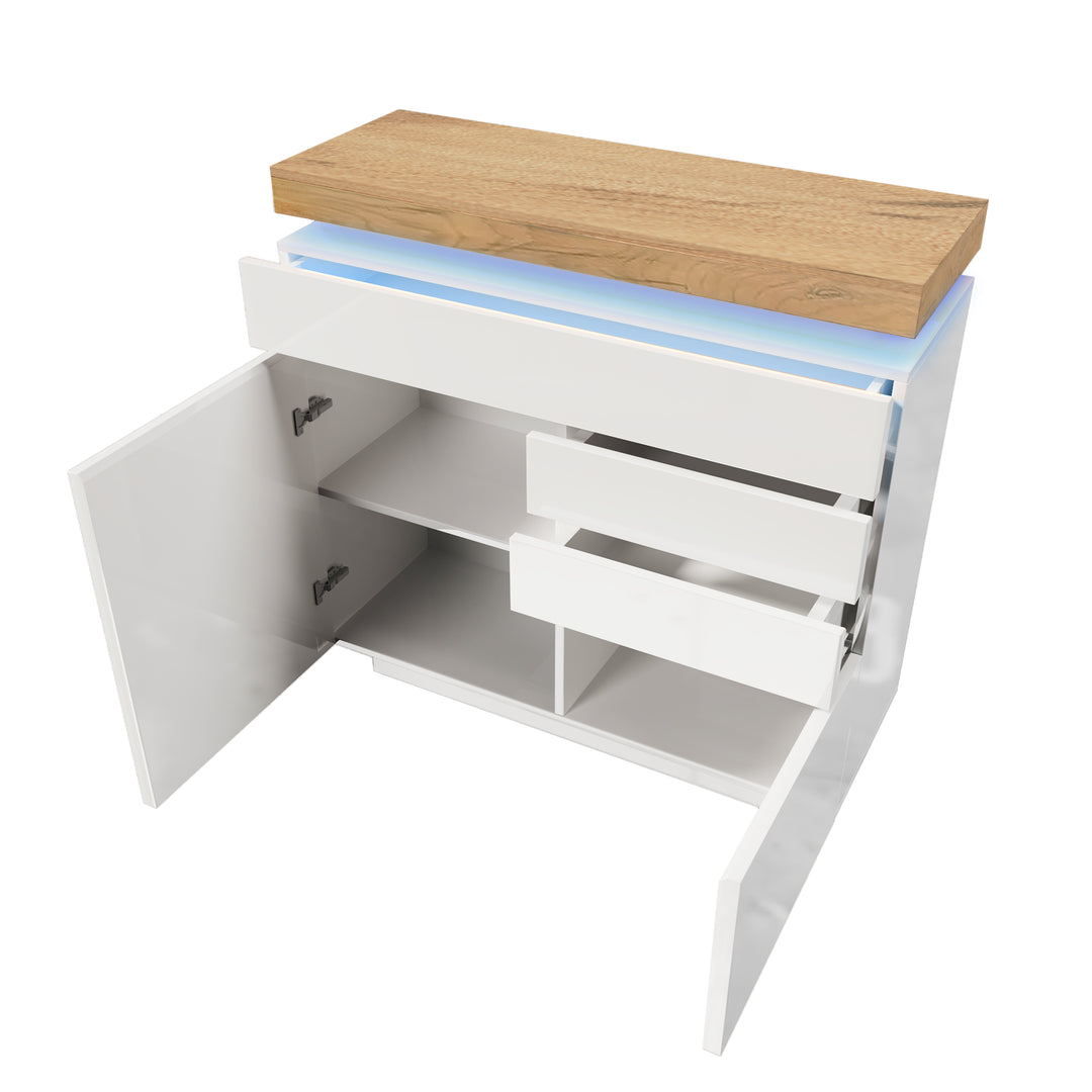 White high-gloss sideboard 2 doors and 3 drawers with LED light 115x110x39cm MIMMU UK