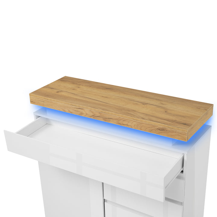 White high-gloss sideboard 2 doors and 3 drawers with LED light 115x110x39cm MIMMU UK