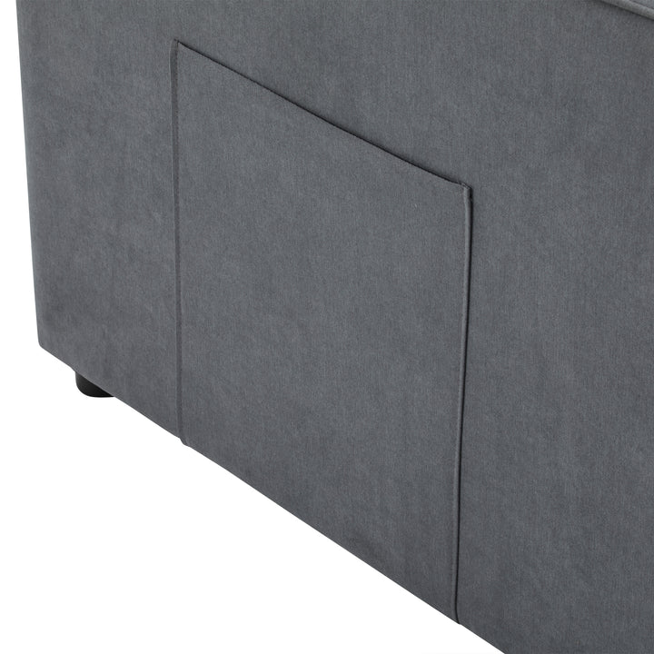 Gray fabric convertible 2-seater pull-out sofa bed, adjustable backrest, storage pockets FROSTPOINT