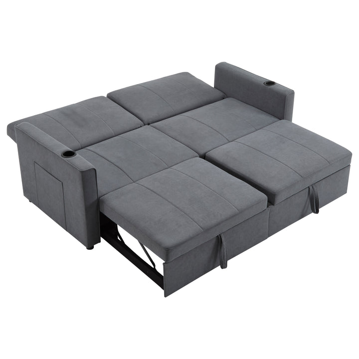 Gray fabric convertible 2-seater pull-out sofa bed, adjustable backrest, storage pockets FROSTPOINT