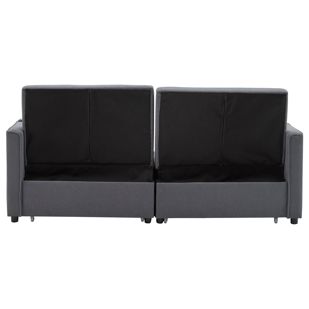 Gray fabric convertible 2-seater pull-out sofa bed, adjustable backrest, storage pockets FROSTPOINT