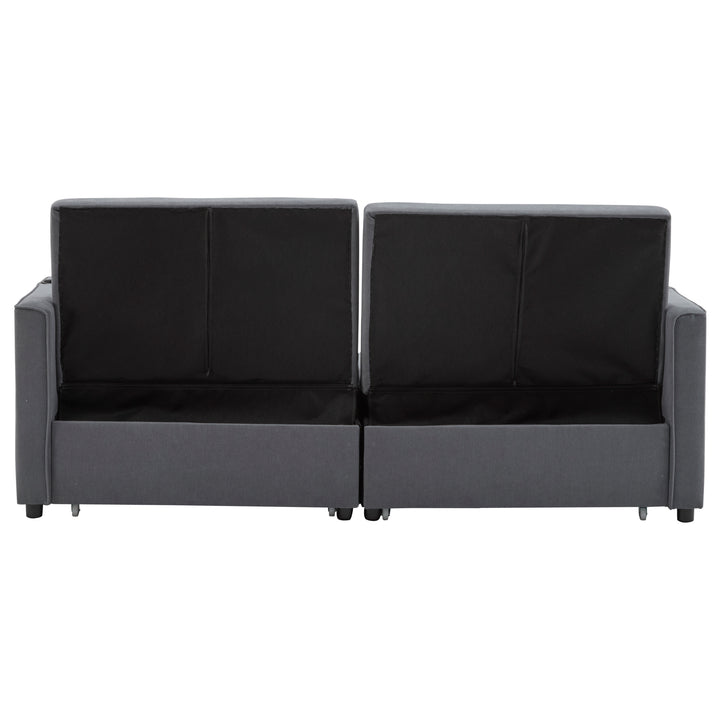 Gray fabric convertible 2-seater pull-out sofa bed, adjustable backrest, storage pockets FROSTPOINT