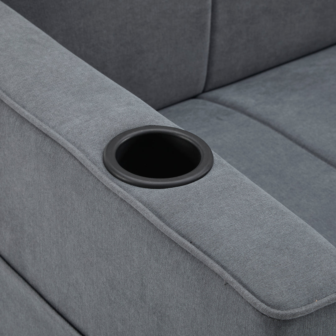Gray fabric convertible 2-seater pull-out sofa bed, adjustable backrest, storage pockets FROSTPOINT