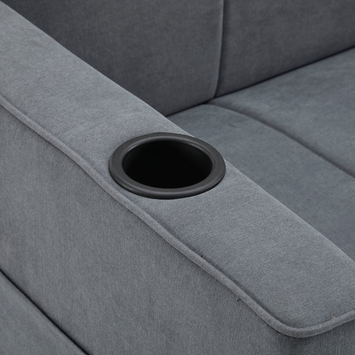 Gray fabric convertible 2-seater pull-out sofa bed, adjustable backrest, storage pockets FROSTPOINT