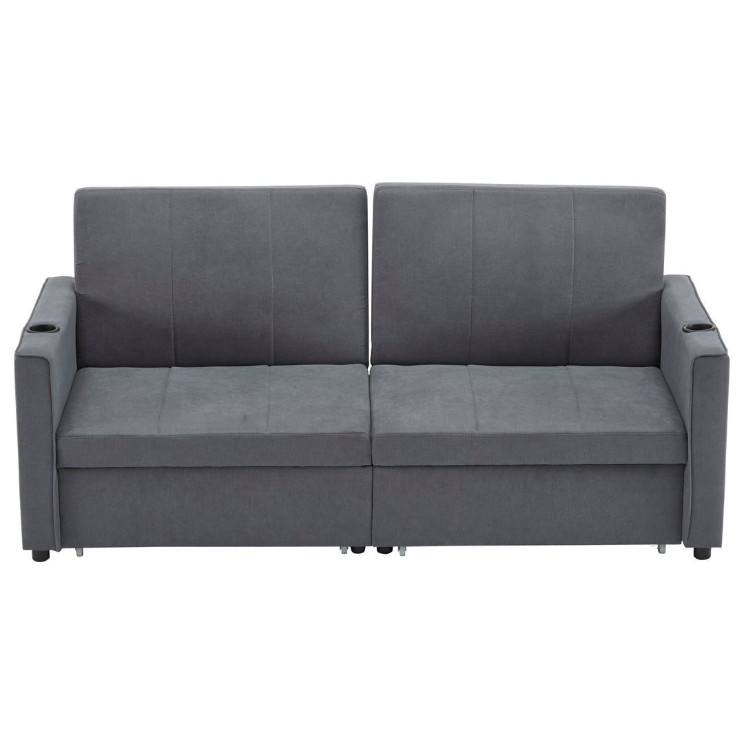 Gray fabric convertible 2-seater pull-out sofa bed, adjustable backrest, storage pockets FROSTPOINT