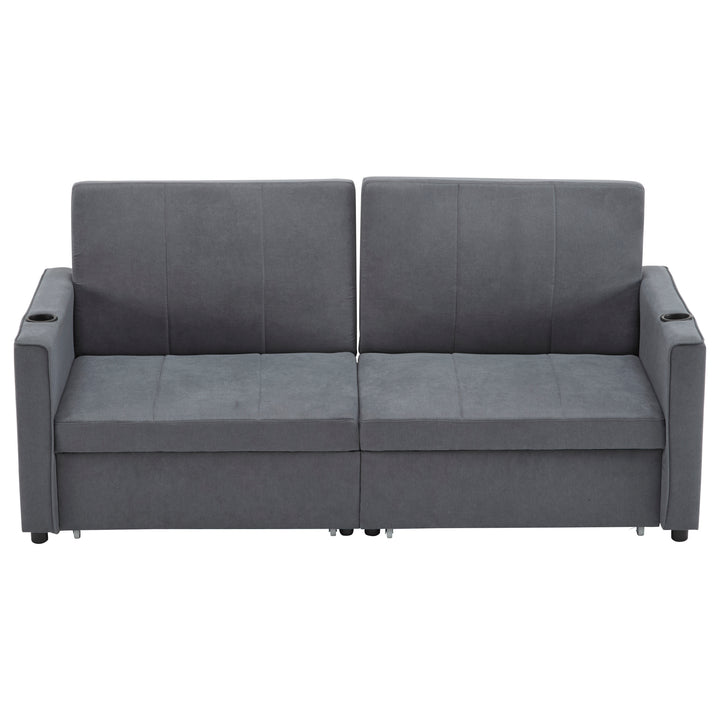 Gray fabric convertible 2-seater pull-out sofa bed, adjustable backrest, storage pockets FROSTPOINT