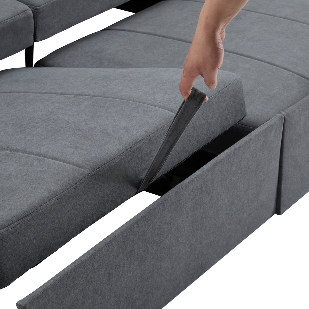 Gray fabric convertible 2-seater pull-out sofa bed, adjustable backrest, storage pockets FROSTPOINT
