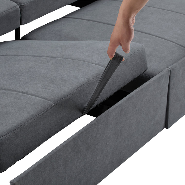 Gray fabric convertible 2-seater pull-out sofa bed, adjustable backrest, storage pockets FROSTPOINT
