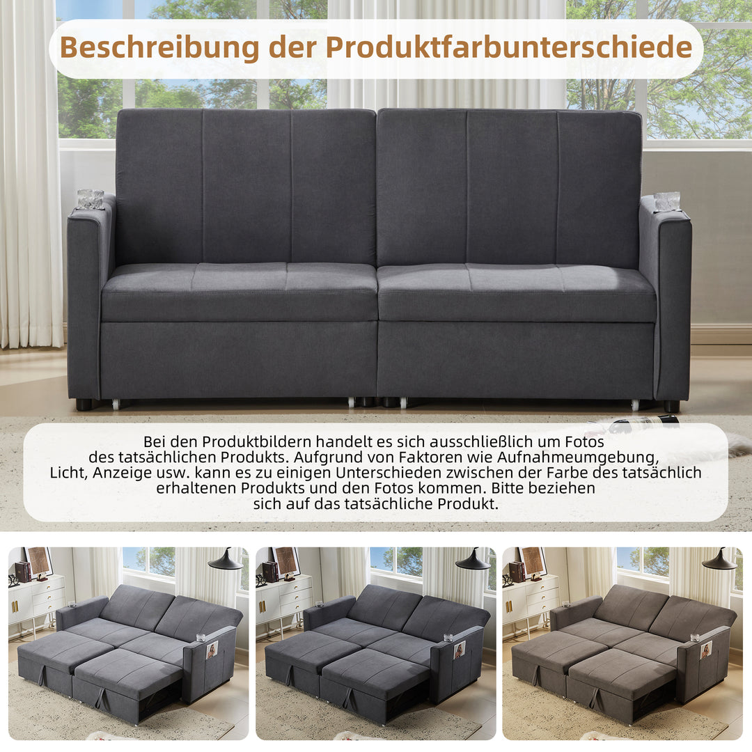 Gray fabric convertible 2-seater pull-out sofa bed, adjustable backrest, storage pockets FROSTPOINT