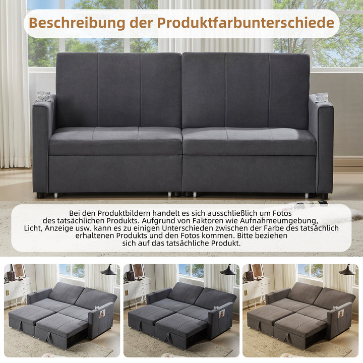 Gray fabric convertible 2-seater pull-out sofa bed, adjustable backrest, storage pockets FROSTPOINT