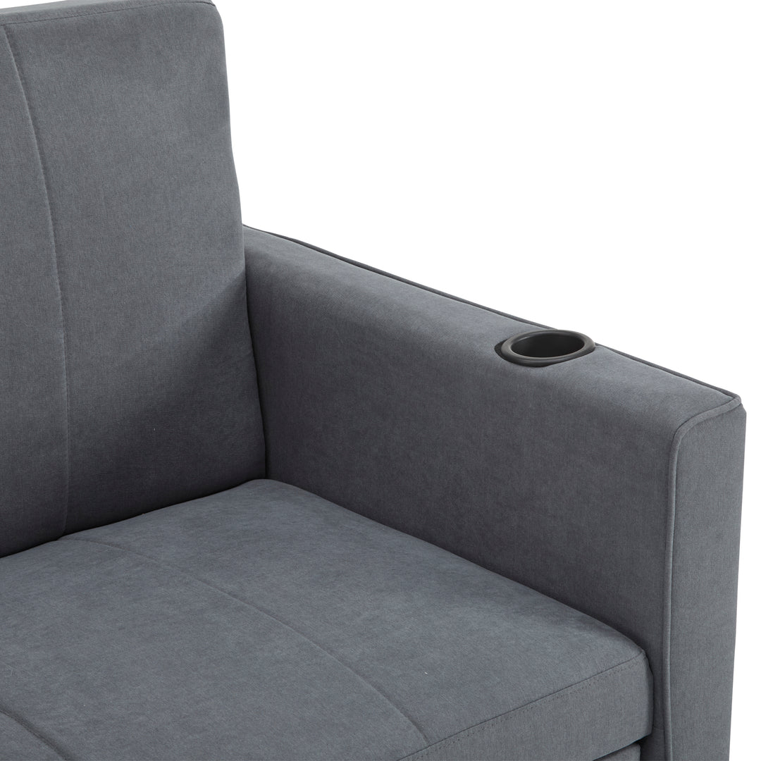 Gray fabric convertible 2-seater pull-out sofa bed, adjustable backrest, storage pockets FROSTPOINT