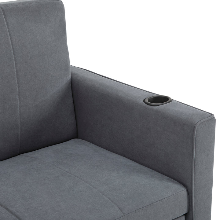 Gray fabric convertible 2-seater pull-out sofa bed, adjustable backrest, storage pockets FROSTPOINT