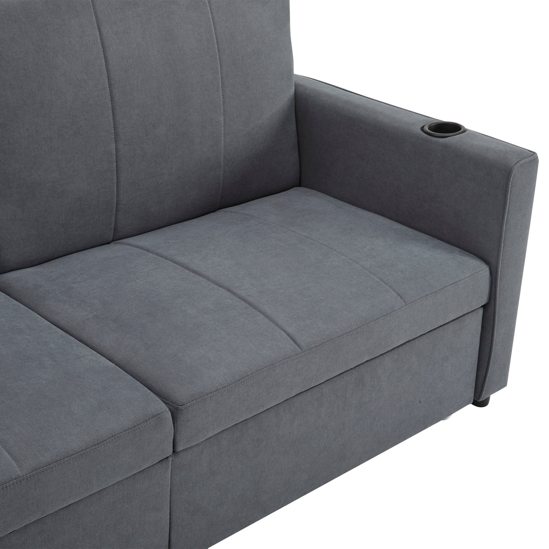 Gray fabric convertible 2-seater pull-out sofa bed, adjustable backrest, storage pockets FROSTPOINT