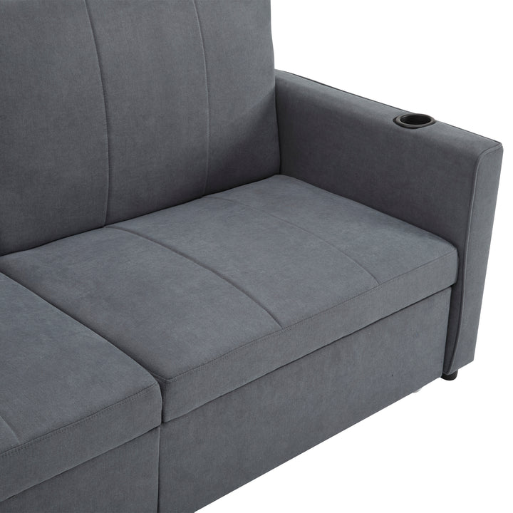 Gray fabric convertible 2-seater pull-out sofa bed, adjustable backrest, storage pockets FROSTPOINT