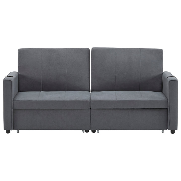 Gray fabric convertible 2-seater pull-out sofa bed, adjustable backrest, storage pockets FROSTPOINT