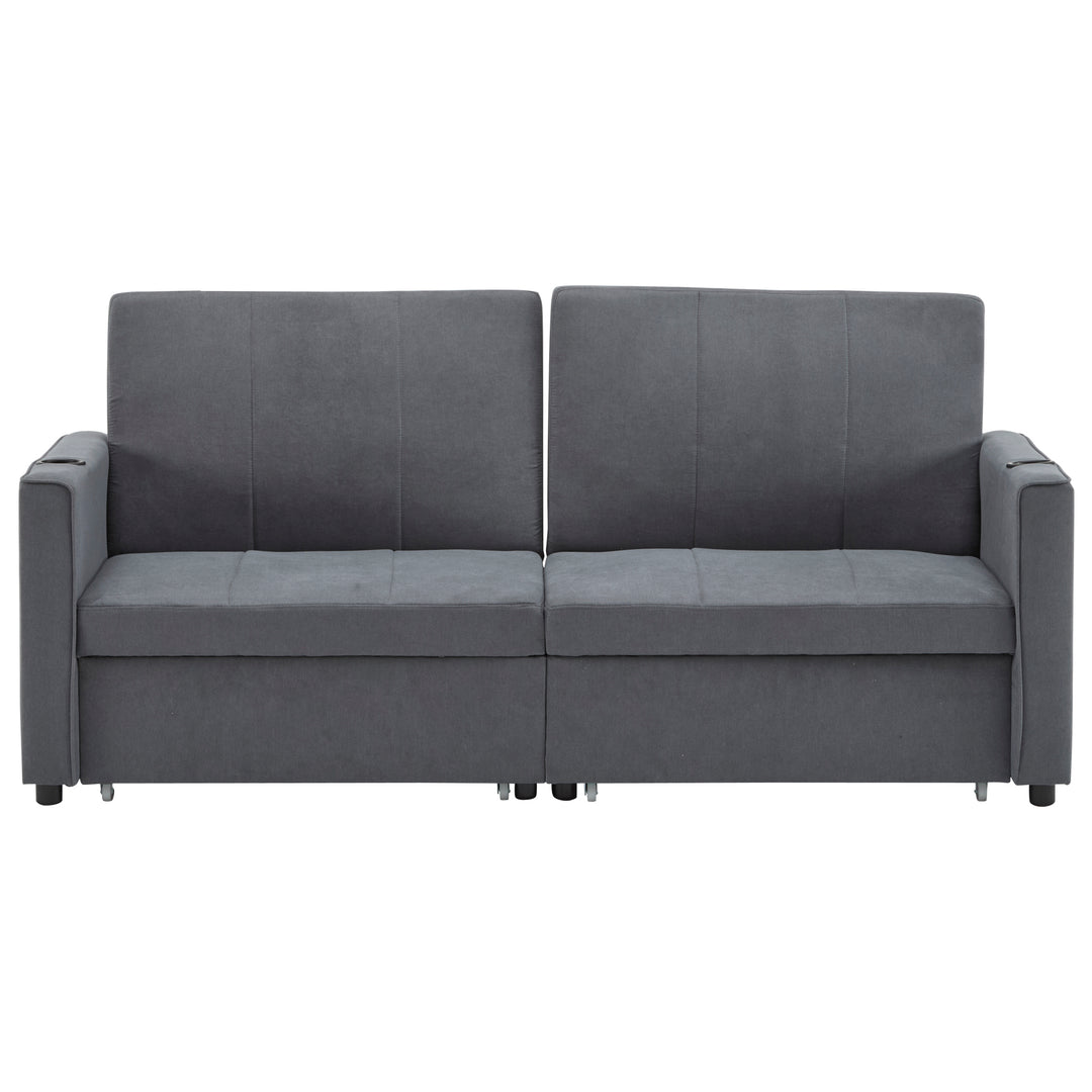 Gray fabric convertible 2-seater pull-out sofa bed, adjustable backrest, storage pockets FROSTPOINT