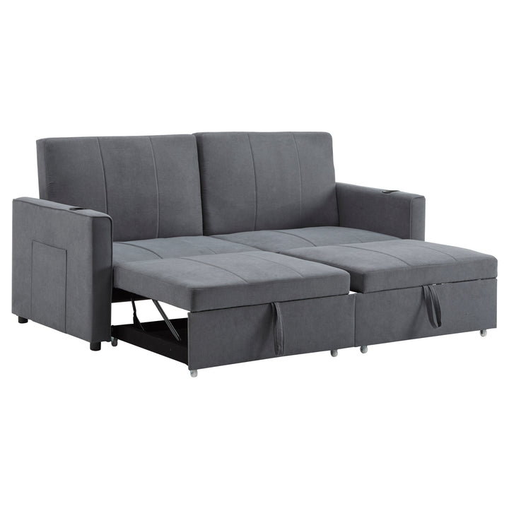 Gray fabric convertible 2-seater pull-out sofa bed, adjustable backrest, storage pockets FROSTPOINT