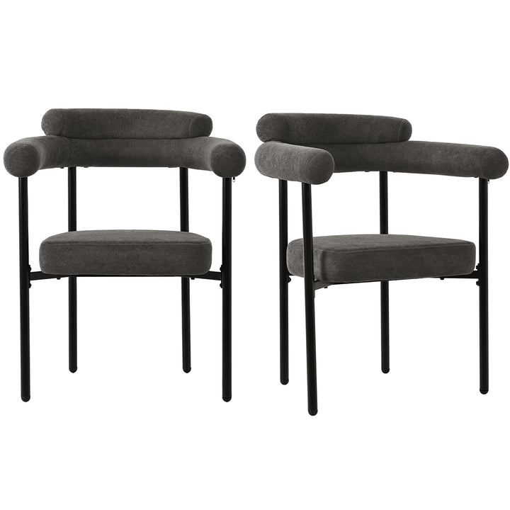 Set of 2 modern gray fabric armchairs black metal frame CLOUDGLADE